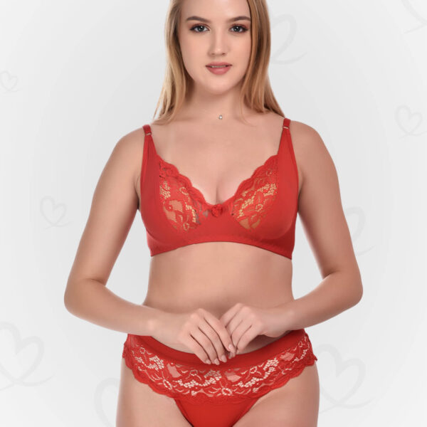 Elegant Lace & Lycra Lingerie(Bra & Panty) Set – Soft, Stretchable, and Breathable Intimates for a Feminine, Sexy, and Comfortable Fit (Red Color)