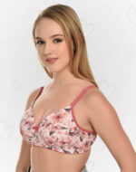 Trending Padded Non-Wired Full Cup Bra – Floral Print, Stretchable Microfiber & Lycra (Pink)