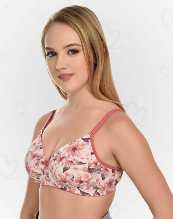 Trending Padded Non-Wired Full Cup Bra – Floral Print, Stretchable Microfiber & Lycra (Pink)