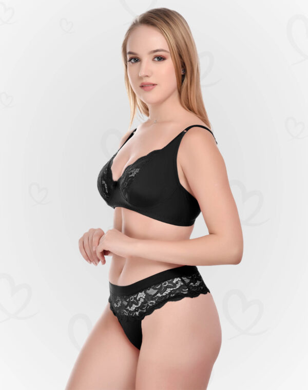 Elegant Lace & Lycra Lingerie(Bra & Panty) Set – Soft, Stretchable, and Breathable Intimates for a Feminine, Sexy, and Comfortable Fit (Black Color)