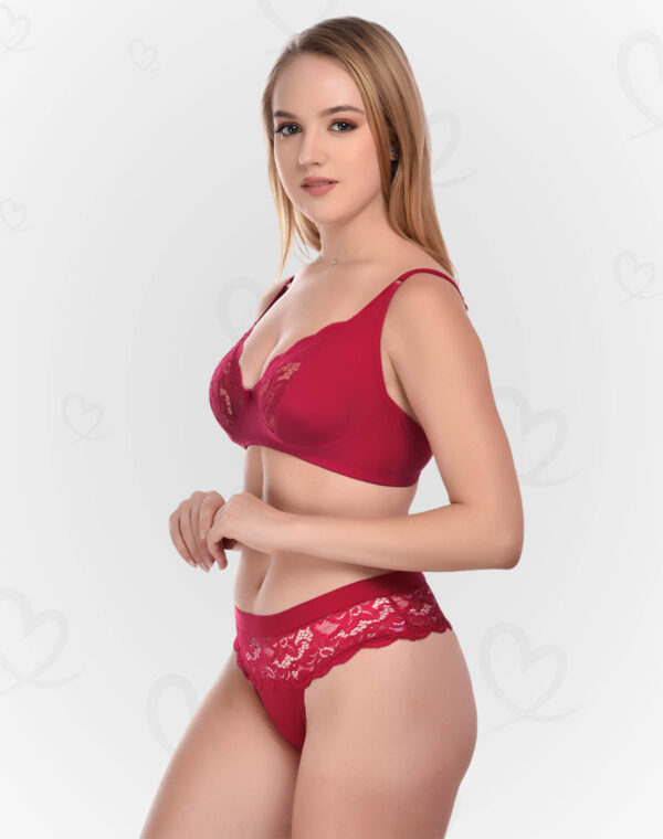 Elegant Lace & Lycra Lingerie(Bra & Panty) Set – Soft, Stretchable, and Breathable Intimates for a Feminine, Sexy, and Comfortable Fit (Maroon Color)