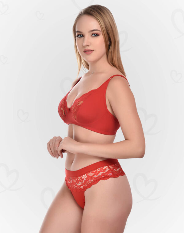 Elegant Lace & Lycra Lingerie(Bra & Panty) Set – Soft, Stretchable, and Breathable Intimates for a Feminine, Sexy, and Comfortable Fit (Red Color)
