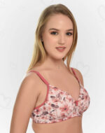 Trending Padded Non-Wired Full Cup Bra – Floral Print, Stretchable Microfiber & Lycra (Pink)