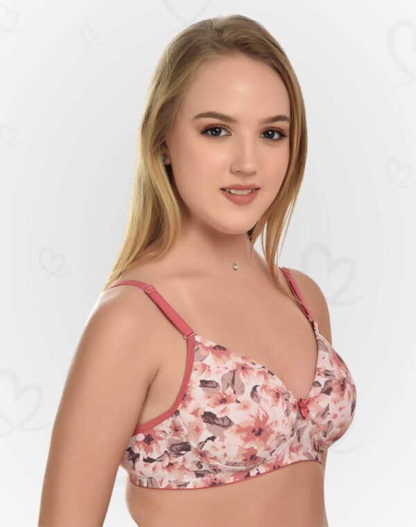 Trending Padded Non-Wired Full Cup Bra – Floral Print, Stretchable Microfiber & Lycra (Pink)