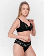 Elegant Lace & Lycra Lingerie(Bra & Panty) Set – Soft, Stretchable, and Breathable Intimates for a Feminine, Sexy, and Comfortable Fit (Black Color)