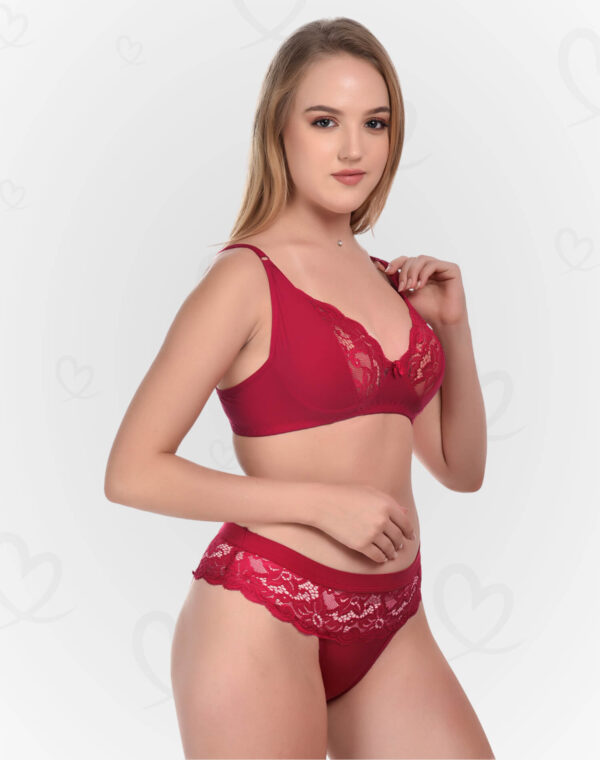 Elegant Lace & Lycra Lingerie(Bra & Panty) Set – Soft, Stretchable, and Breathable Intimates for a Feminine, Sexy, and Comfortable Fit (Maroon Color)