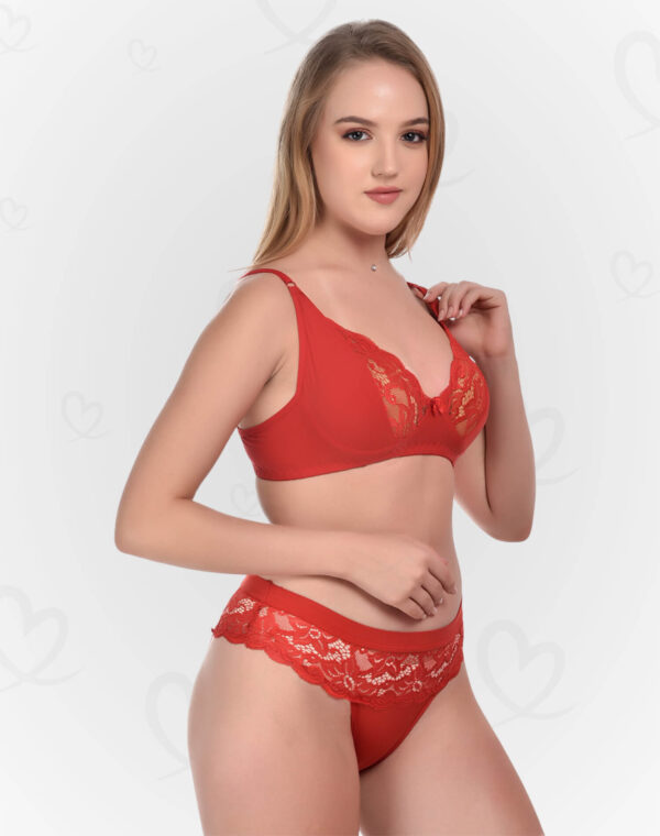 Elegant Lace & Lycra Lingerie(Bra & Panty) Set – Soft, Stretchable, and Breathable Intimates for a Feminine, Sexy, and Comfortable Fit (Red Color)