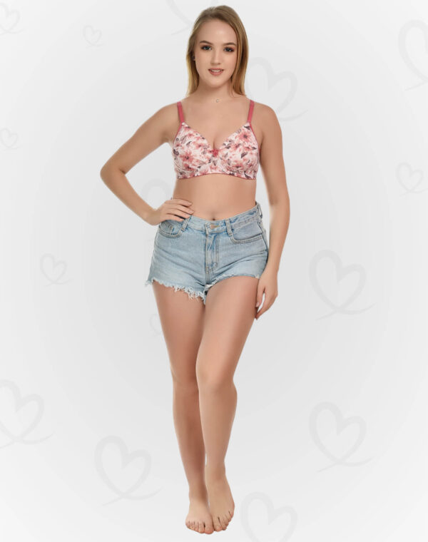 Trending Padded Non-Wired Full Cup Bra – Floral Print, Stretchable Microfiber & Lycra (Pink)