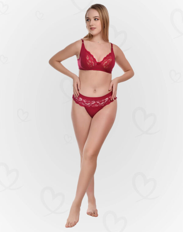 Elegant Lace & Lycra Lingerie(Bra & Panty) Set – Soft, Stretchable, and Breathable Intimates for a Feminine, Sexy, and Comfortable Fit (Maroon Color)