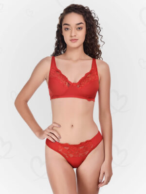 Luxurious Lace & Lycra Lingerie Set – Soft, Stretchable, and Breathable for a Feminine, Sexy, and Comfortable Feel (Red Color)