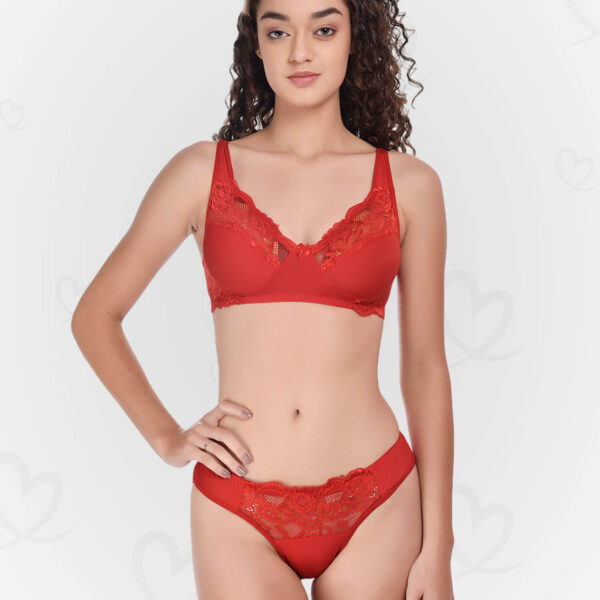 Luxurious Lace & Lycra Lingerie Set – Soft, Stretchable, and Breathable for a Feminine, Sexy, and Comfortable Feel (Red Color)