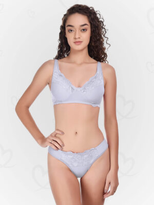Luxurious Lace & Lycra Lingerie Set – Soft, Stretchable, and Breathable for a Feminine, Sexy, and Comfortable Feel (Grey Color)
