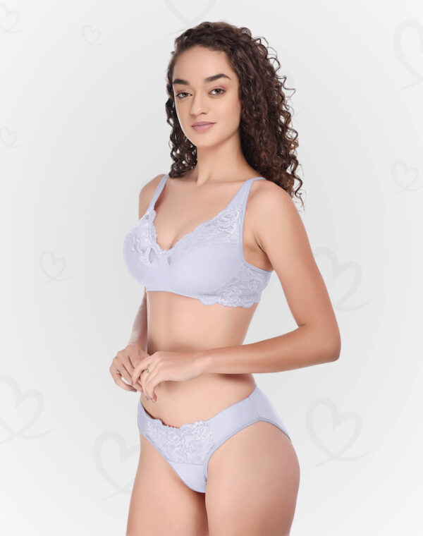 Luxurious Lace & Lycra Lingerie Set – Soft, Stretchable, and Breathable for a Feminine, Sexy, and Comfortable Feel (Grey Color)