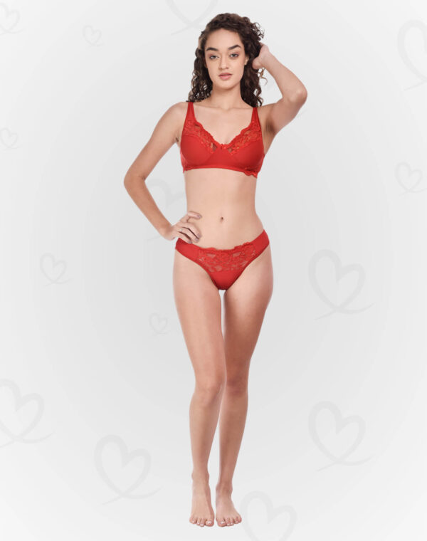 Luxurious Lace & Lycra Lingerie Set – Soft, Stretchable, and Breathable for a Feminine, Sexy, and Comfortable Feel (Red Color)